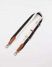 Afbeelding in Gallery-weergave laden, Webbing Strap striped black / white / cognac leather
